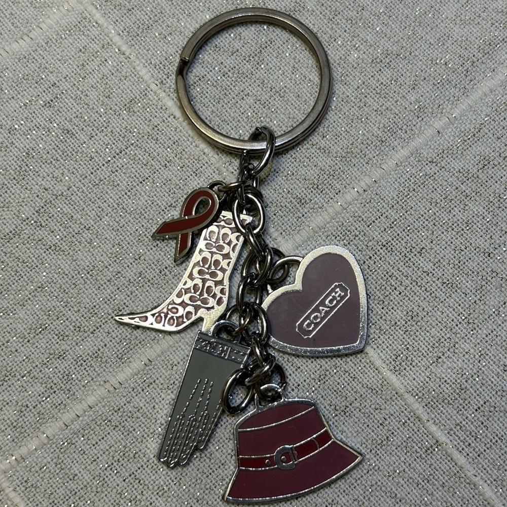 Coach Burgundy and Silver Charm Key Holder